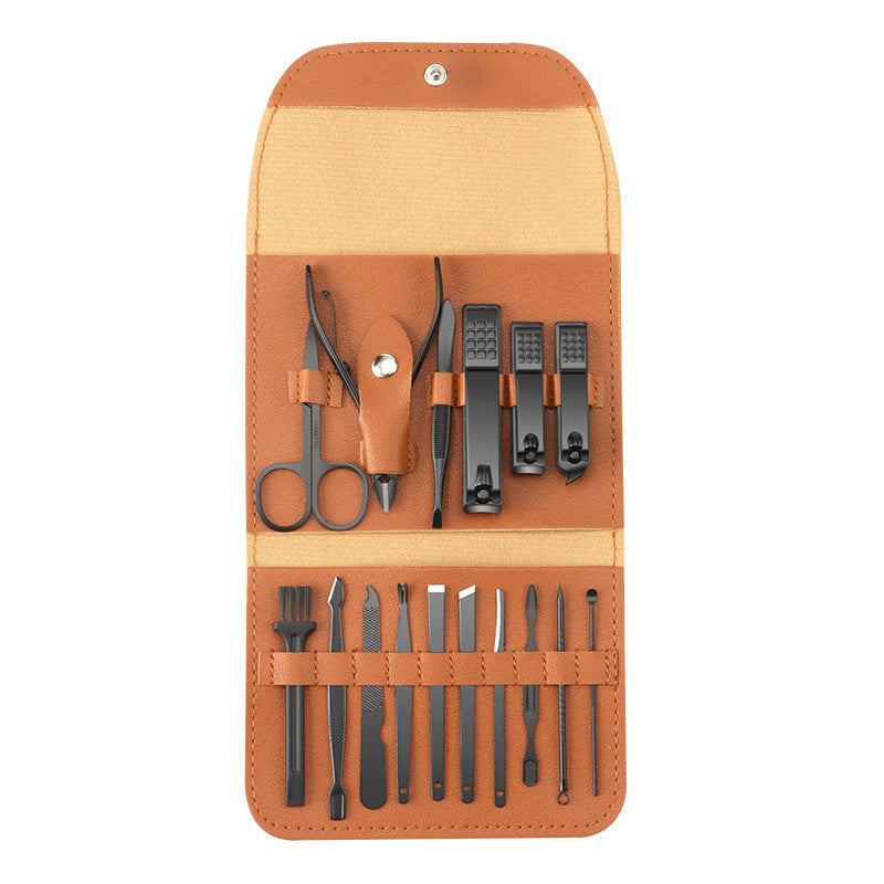 16-piece nail clippers set with leather case