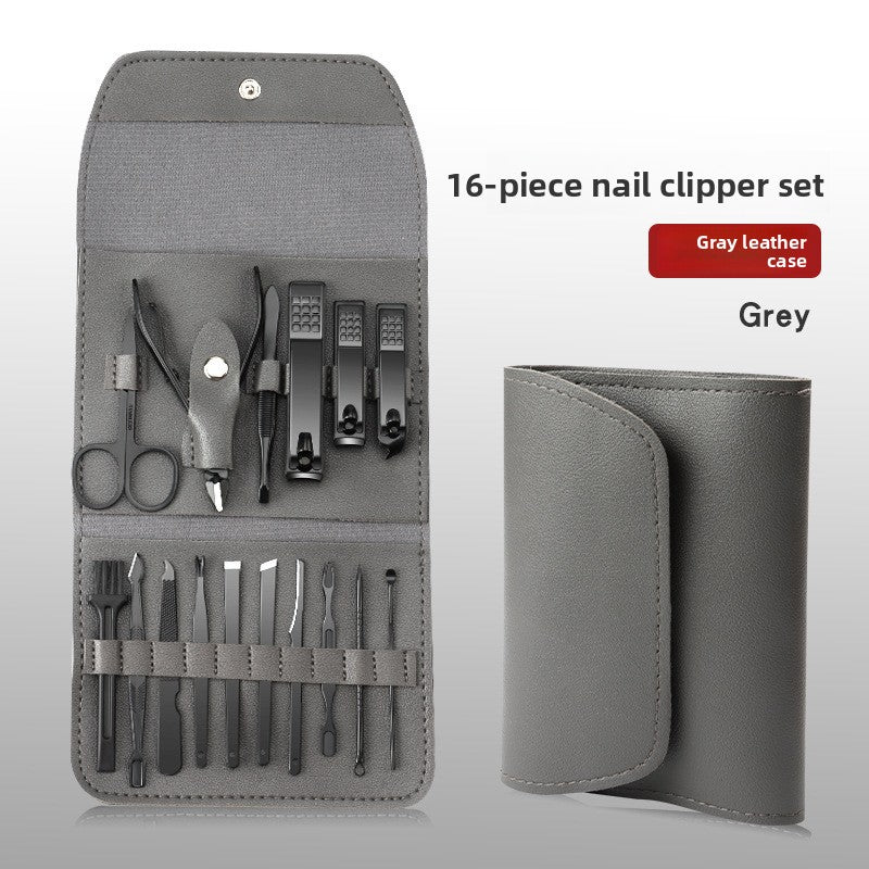 16-piece nail clippers set with leather case