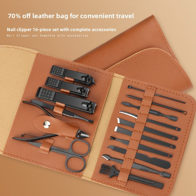 16-piece nail clippers set with leather case
