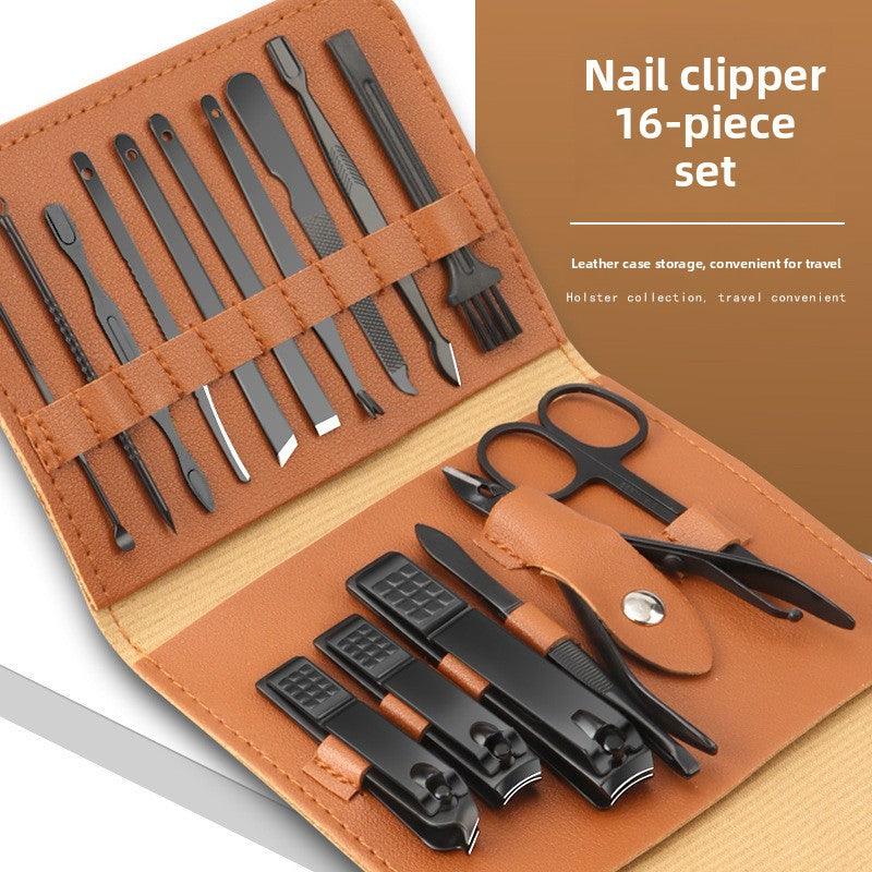 16-piece nail clippers set with leather case