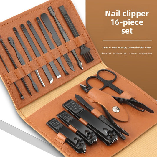 16-piece nail clippers set with leather case