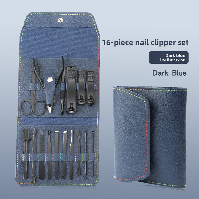 16-piece nail clippers set with leather case