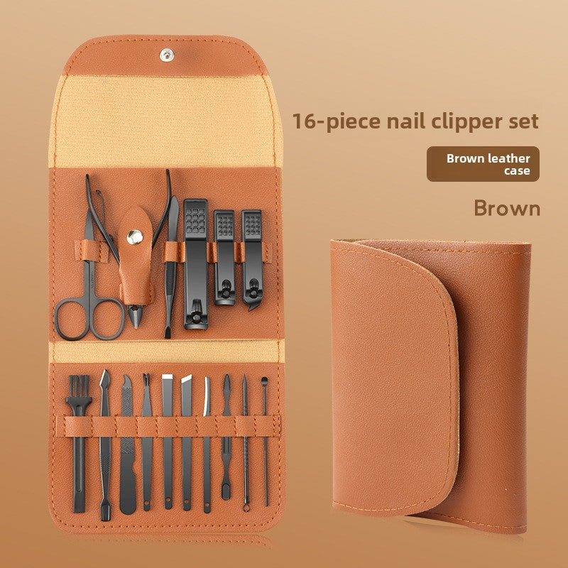 16-piece nail clippers set with leather case
