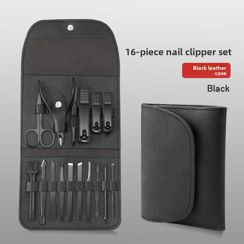 16-piece nail clippers set with leather case